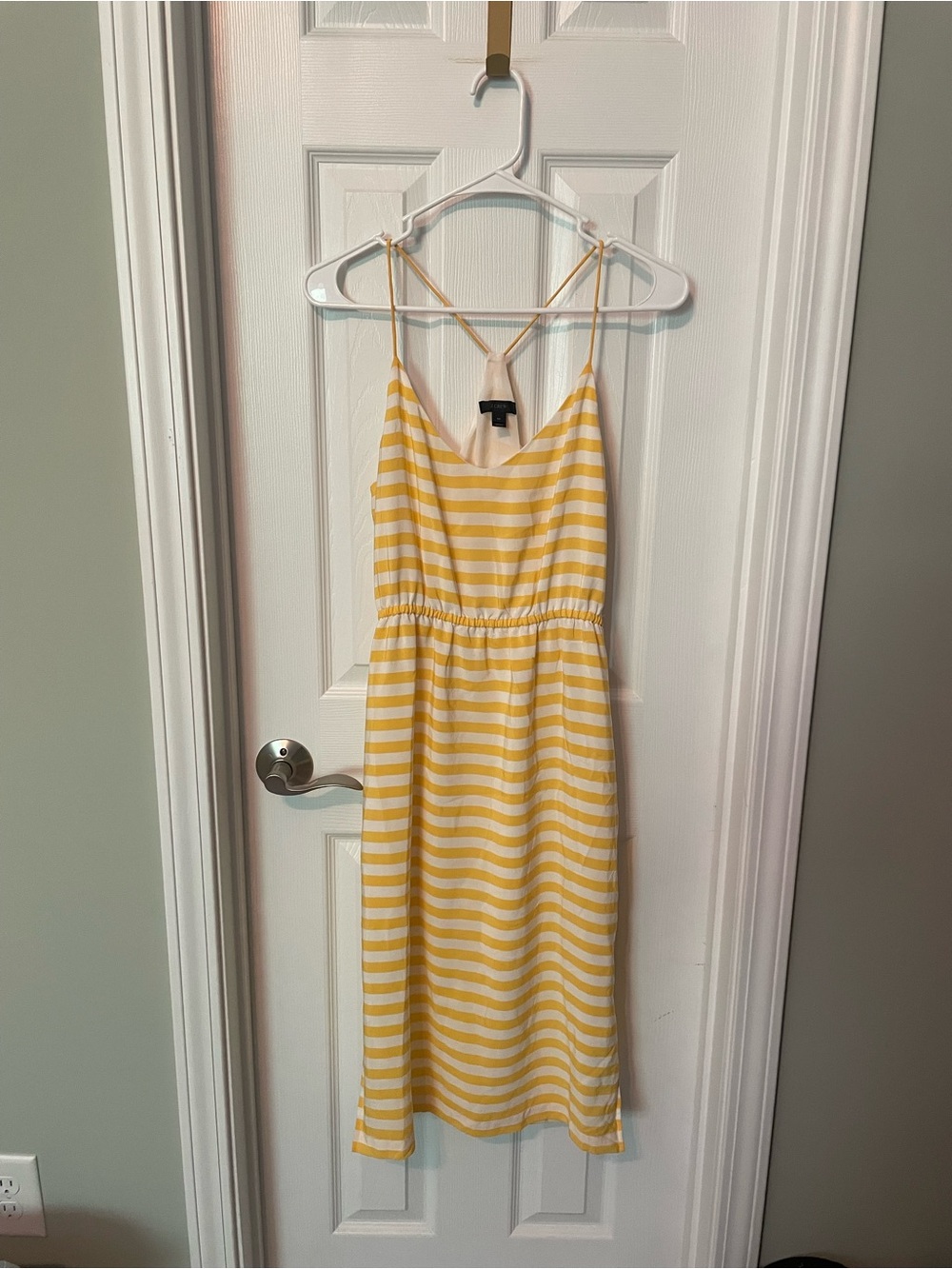 J.Crew Carrie yellow and white 100% silk sleeveless midi dress with a racerback. - Picture 2 of 5